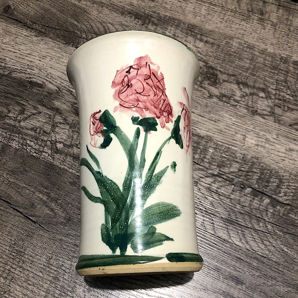 Vintage Handmade Ceramic Vase w Floral Design - Picture 2 of 11